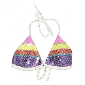Victoria’s Secret Rainbow Sequin Stripe Bikini Top, Size Medium